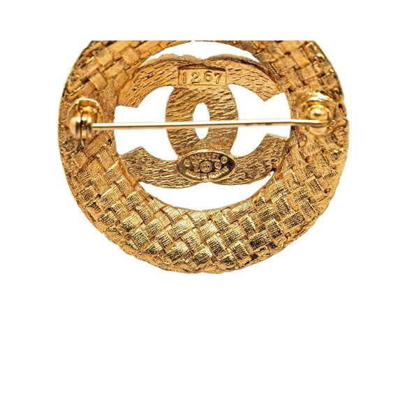 Pre Loved Chanel Woven CC Brooch Gold Women Brooches - Picture 3 of 5
